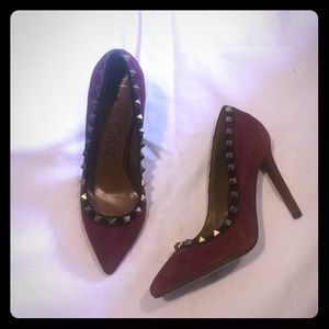 Lola Cruz Red Suede Pyramid Stud Court Shoe Pump